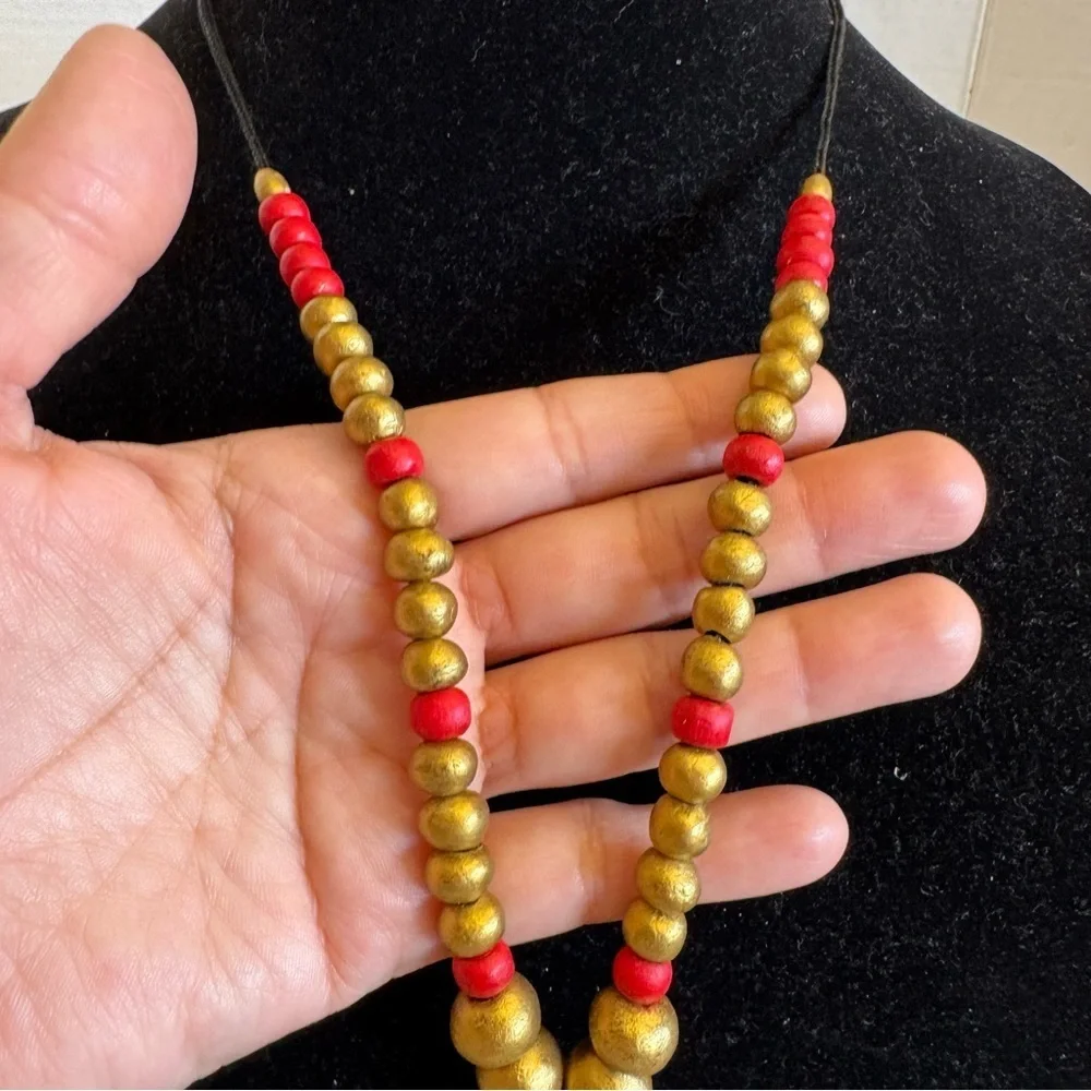 Terracotta Necklace Indian Bollywood Style Gold Red Temple Wedding Jewelry - Picture 5 of 16
